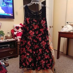 Black w/Roses Floral 1X Skater Dress